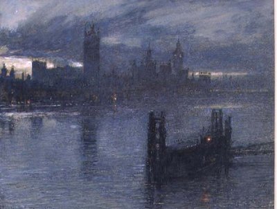 Westminster vanaf Lambeth Bridge door Albert Goodwin