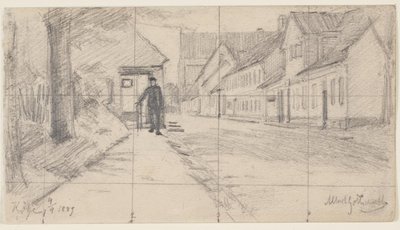 Straat in Køge met wandelende man door Albert Gottschalk