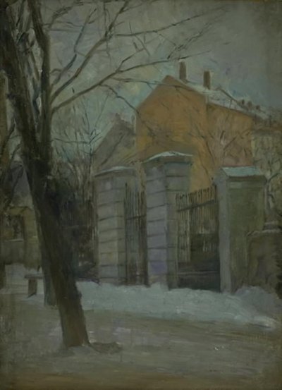 De poort van Assistens Begraafplaats in Kopenhagen. Winter door Albert Gottschalk