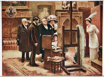 Schilder toont zijn creatie. Ansichtkaart door Alfred Guillaume, Frankrijk, ca. 1920 door Albert Guillaume