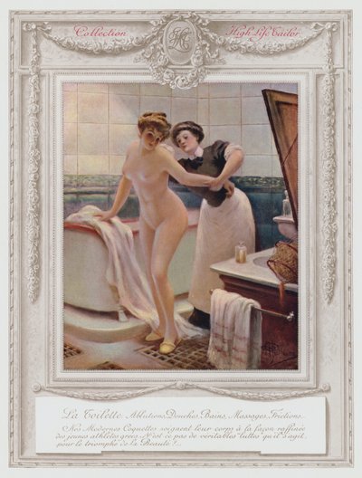 Belle Epoque Parijs, modieuze dame die een bad neemt door Albert Guillaume