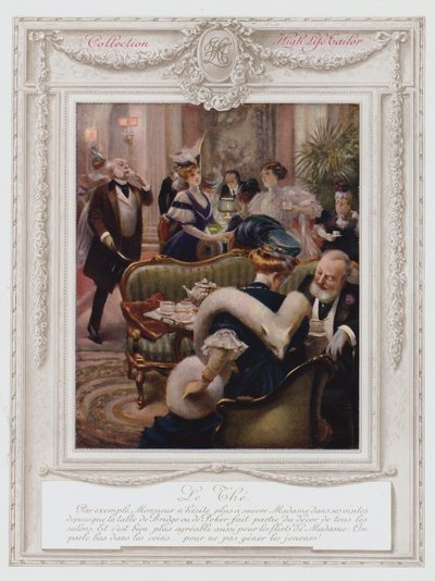 Belle Epoque Parijs, Modieuze dame drinkt thee door Albert Guillaume