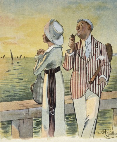 Flirt bij schemering - tekening door Albert Guillaume (1873-1942), in 