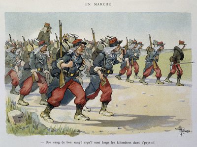 Wandelen - Het leger gezien door Albert Guillaume (1873-1942), circa 1900 door Albert Guillaume