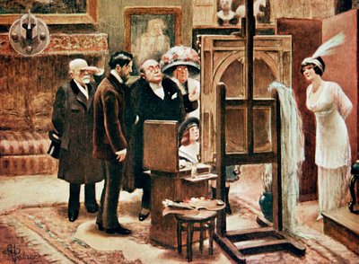 een schilder toont zijn schilderij, ca. 1920 door Albert Guillaume