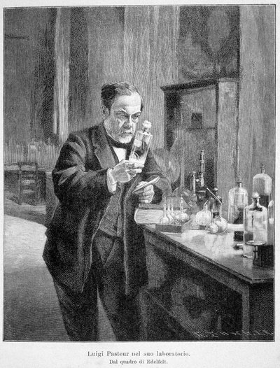 Louis Pasteur in zijn laboratorium volgens het schilderij van Edelfelt door Albert Gustaf Aristides (after) Edelfelt