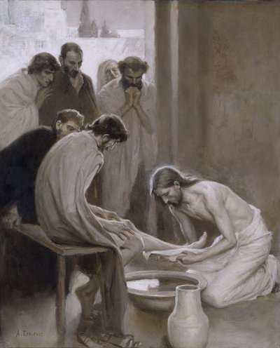 Jezus wast de voeten van zijn discipelen door Albert Gustaf Aristides Edelfelt