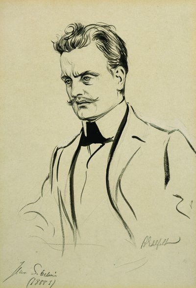 Portret van de Componist Jean Sibelius, klein halflang door Albert Gustaf Aristides Edelfelt