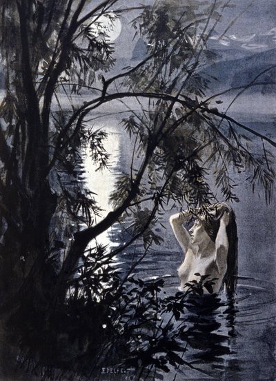 Voorstelling van een ondine, waternimf uit de Germaanse mythologie. Illustratie door Albert Edelfelt (1854 - 1905). door Albert Gustaf Aristides Edelfelt