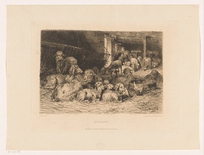 Interieur van een schaapskooi door Albert Heinrich Brendel