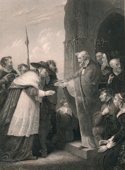Kardinaal Wolsey betreedt de abdij van Leicester, 1530 door Albert Henry Payne