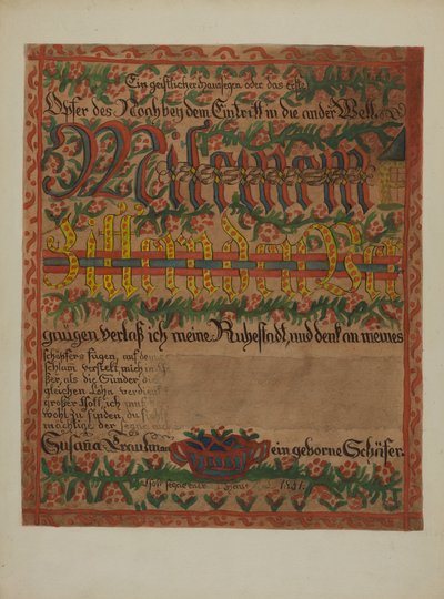 Pa. Duitse overlijdensakte, c. 1937 door Albert J. Levone