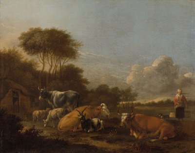 Landschap met vee door Albert Jansz Klomp