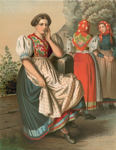 Duitse kostuum, Schlesien, Tzarnowany door Albert Kretschmer