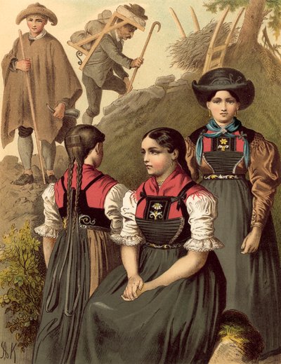 Duitse kostuum, Tirol, Lechthal door Albert Kretschmer