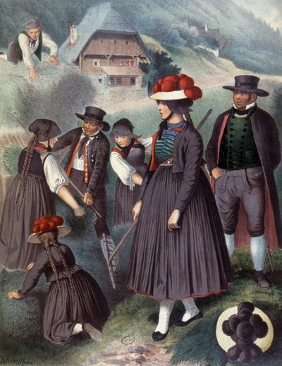 Boeren in de omgeving van Baden, ca.1860 (gravure) door Albert Kretschmer