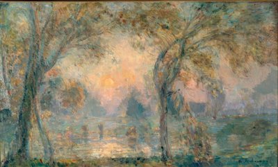 Zonsopgang boven de vijver, herfst ochtend in Hondouville door Albert Lebourg
