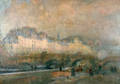 Uitzicht op de Pont Neuf en het Île de la Cité, Parijs, eind 19e begin 20e eeuw door Albert Lebourg