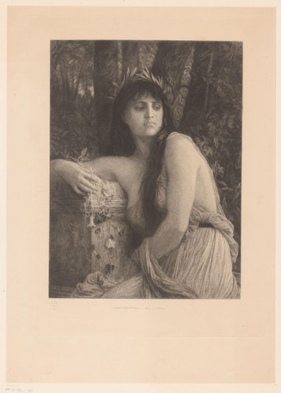 Vrouw met lauwerkrans, mogelijk een muze door Albert Ludovic Paul Emile Antony Duvivier