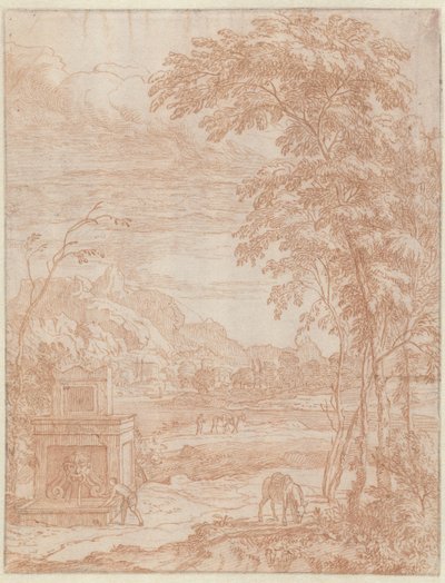 Italiaans landschap met een fontein door Albert Meyering