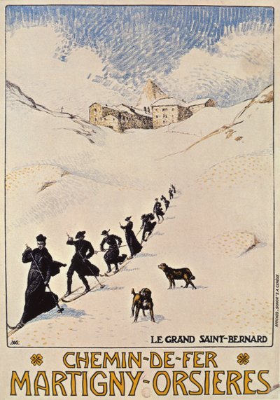 Poster ter Reclame van de Franse Spoorweg van Martigny naar Orsieres, 1913 door Albert Muret