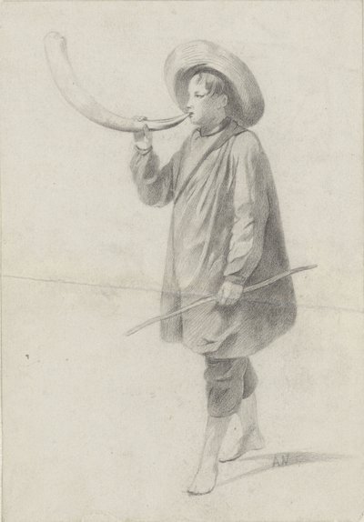 Herdersjongen blazend op een hoorn door Albert  Neuhuys
