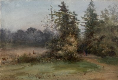 Landschap met twee figuren door Albert Nikolaevich Benois