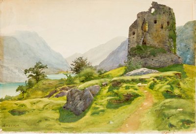Berglandschap met ruïne door Albert Nikolaevich Benois