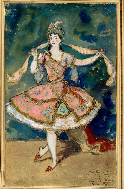 Voorbereidend kostuum voor "Het paviljoen van Armide", ballet van Nikolai (Nicolas) Tcherepnine (1873-1945) - Werk van Alexander Nikolayevich Benois (1870-1960) door Albert Nikolayevich Benois