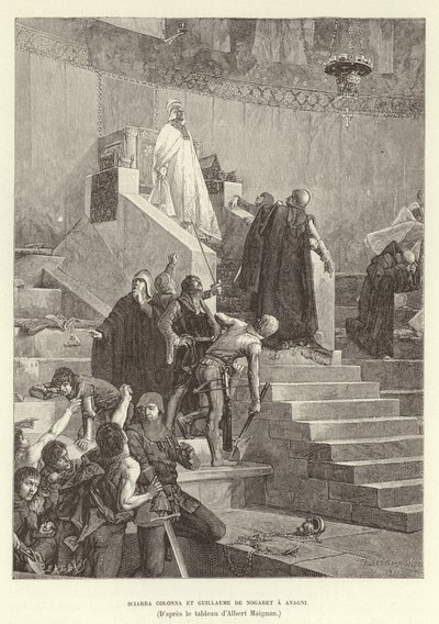 Sciarra Colonna en Guillaume de Nogaret confronteren Paus Bonifatius VIII in Anagni, Italië door Albert Pierre Rene Maignan