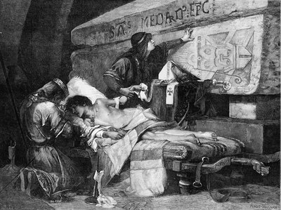 Het laatste moment van Chlodobert (of Clodebert stierf in 580). 
