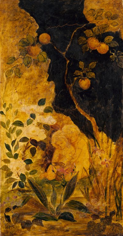Paneel voor een scherm: Kinderen spelen met een konijn, ca. 1876 door Albert Pinkham Ryder