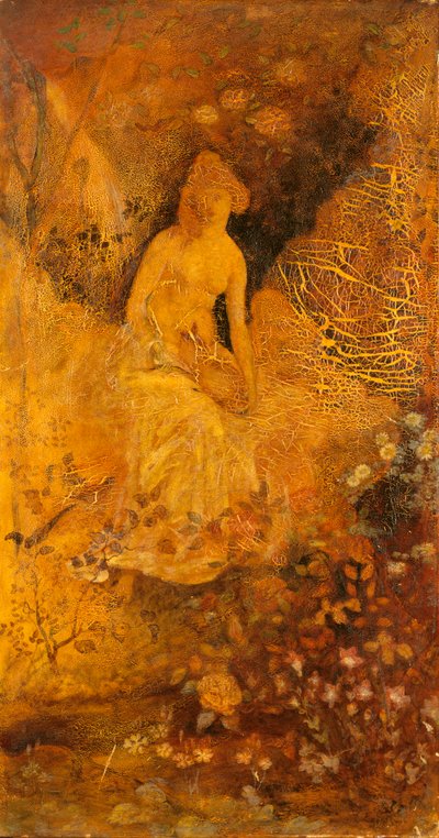 Paneel voor een scherm: Vrouw met een hert door Albert Pinkham Ryder
