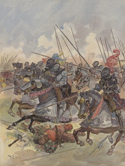 Slag bij Pavia, de cavalerie verbergt de artillerie door Albert Robida