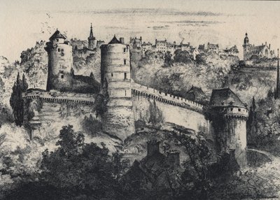 Kasteel van Fougeres - kasteel fort in het departement Ille-et-Vilaine. Oud Frankrijk - Bretagne - tekst, tekeningen en lithografieën, door Albert Robida (1848-1926) ongedateerd eind 19e eeuw door Albert Robida