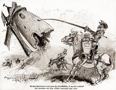 Don Quichot voor een advertentie voor de versterkende Globeol, rond 1916 (illustratie) door Albert Robida