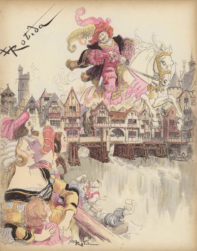 Ruiter springt over een brug door Albert Robida
