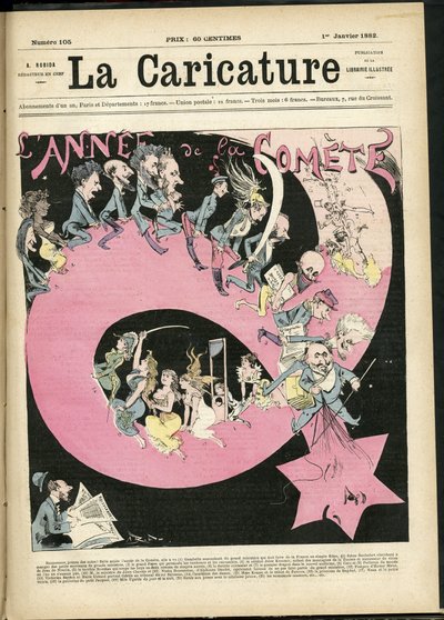 Illustratie van Albert Robida voor de Omslag van La Caricature (1880) door Albert Robida