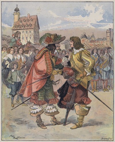 Illustratie voor Le Capitaine Bellormeau door en geïllustreerd door A Robida (kleur litho) door Albert Robida