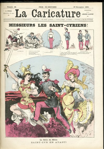 Illustratie van Albert Robida (1848-1926) voor de omslag van La Caricature (1880) door Albert Robida