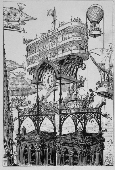 Internationaal Hotel bovenop de Arc de Triomphe - in De 20e eeuw door Robida door Albert Robida