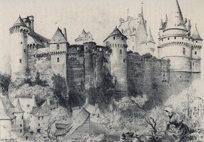 La Chateau fort de Vitre en Ille-et-Vilaine - La vieille France - La Bretagne - tekst, tekeningen en lithografieën, door Albert Robida (1848-1926) ongedateerd eind 19e eeuw door Albert Robida