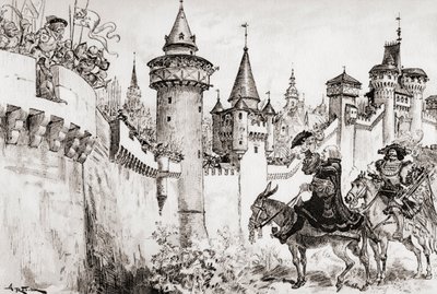 De redevoering gehouden door Ulric Gallet aan Picrochole door Albert Robida
