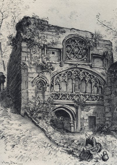 De fontein van de karmelieten in Morlaix - La vieille France - La Bretagne - tekst, tekeningen en lithografieën door Albert Robida zonder datum eind 19e eeuw door Albert Robida