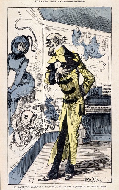 Mr. Valentin Croknuff, directeur van het grote aquarium van Melbourne, parodie op Jules Verne, 
