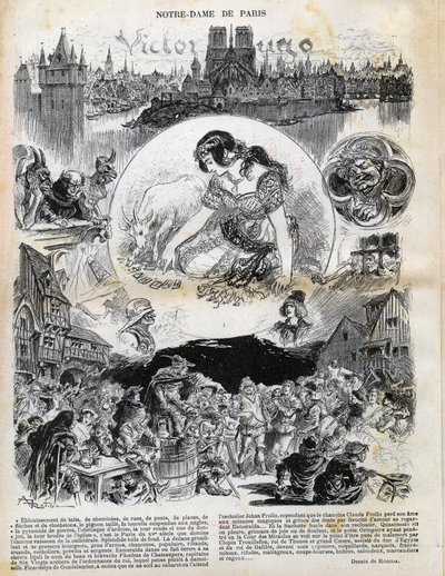 Notre Dame de Paris door Victor Hugo (1802-1885) tekening door Albert Robida (1848-1926) in Le rire van 1902 door Albert Robida
