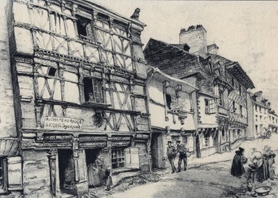 Rue Fardel in Saint Brieuc - Oud Frankrijk - Bretagne - tekst, tekeningen en lithografieën, door Albert Robida (1848-1926) ongedateerd eind 19e eeuw door Albert Robida