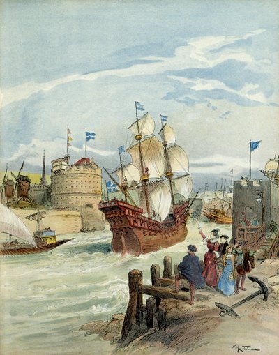 De Franse vloot in Le Havre, ontstaan door besluit van Francois I door Albert Robida