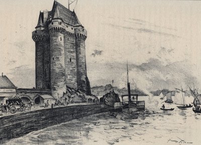 De toren Solidor versterkt in Saint-Malo, district Saint-Servan - Oud Frankrijk - Bretagne - tekst, tekeningen en lithografieën, door Albert Robida (1848-1926). door Albert Robida