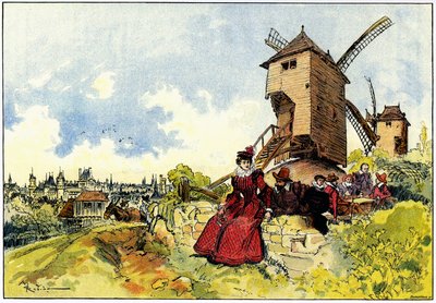 De molens van de Butte Montmartre in Parijs in de 16e eeuw door Albert Robida